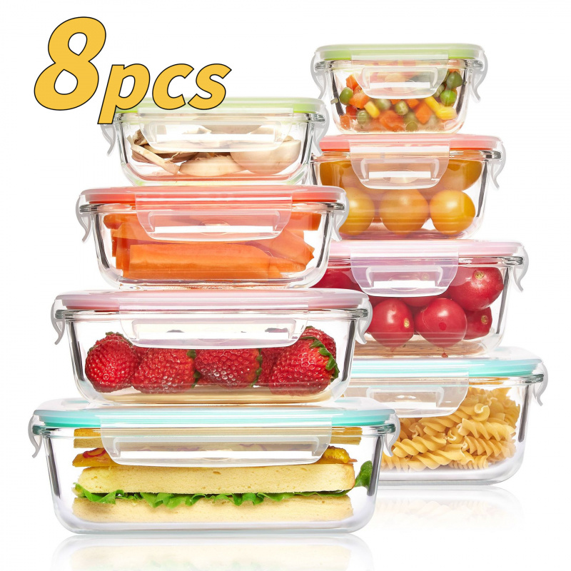 Meal Prep Glass Containers Oven Safe - Набор из 8 герметичных стеклянных контейнеров